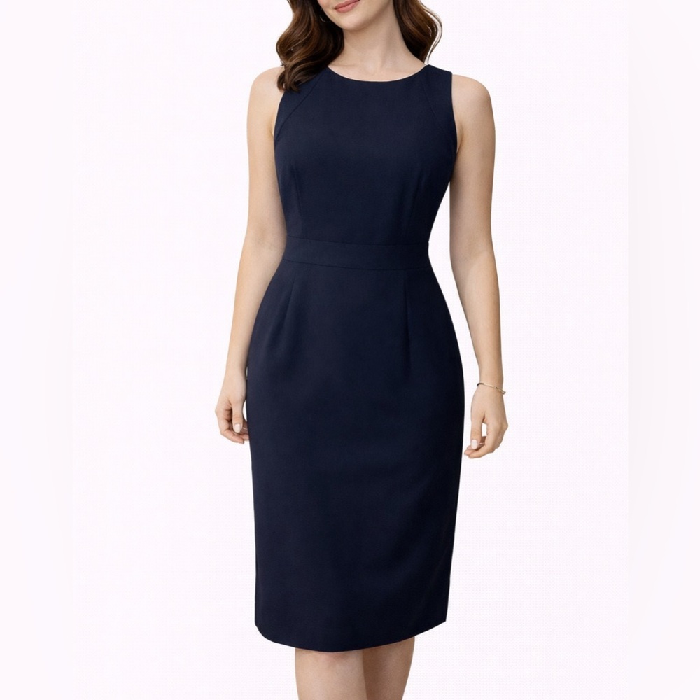 J Crew Dress 4 Navy Blue Pencil Sheath Thin All Seasonal Wool Career Classic